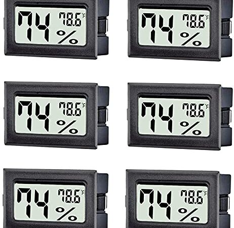 TASOGEN 6 Pack Mini Digital Thermometer Hygrometer,Indoor Temperature and Humidity Gauge Meter Monitor Fahrenheit (℉) for Humidor,Greenhouse,Reptile Tank,Home,Jars