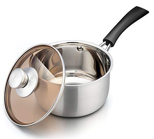 TeamFar Saucepan with Lid, 2 qt Sauce Cooking Pot Milk Pan Stainless Steel, Professional with Long Heatproof Handle for Home Kitchen Restaurant, Healthy & Non Toxic, Multi-use & Dishwasher Safe