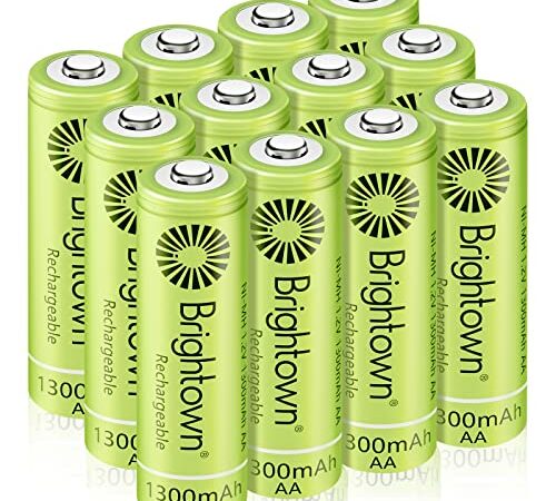 12-Pack Rechargeable AA Batteries Pre-Charged, NiMH 1.2V 1300mAh High Capacity Double A Rechargeable Batteries for Solar Lights and Household Devices, Recharge up to 1200 Cycles, 12 Count