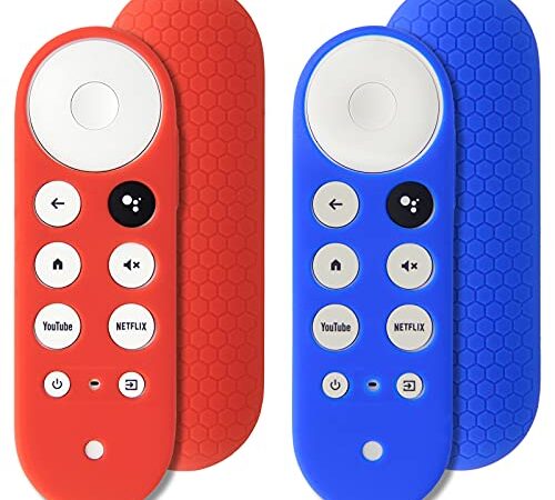 2pcs Protective Covers Compatible for Chromecast with Google TV Voice Remote, Pinowu Anti Slip Remote Case for 2020 Google Remote Control (Blue & Red)