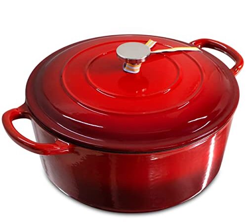 3QT Enamel Cast Iron Dutch Oven with Loop Handles, Covered Dutch Oven, Enamel Stockpot with Lid, Red