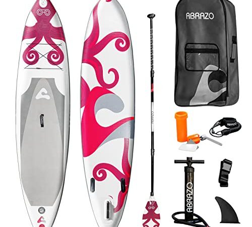 Abrazo Inflatable Stand Up Paddle Board for Adults – Durable, Thick and Slip Resistant Paddle Board with SUP Accessories, Includes Patch Repair Kit, Hand Pump, Ankle Cuff and Leash, and SUP Carry Bag