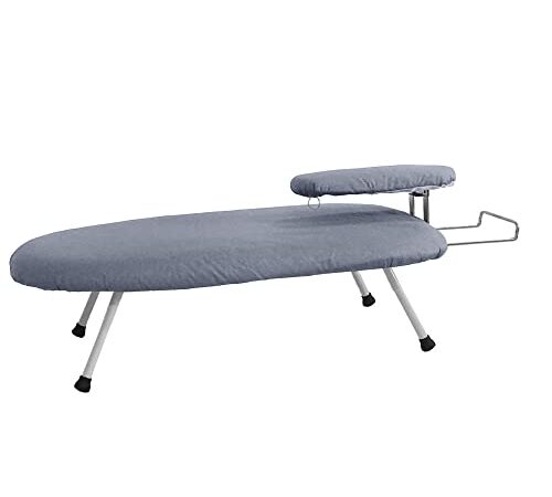 AKOZLIN Tabletop Ironing Board with Folding Legs & Fixed Sleeve 23.6"×14''×7'' Small Ironing Board Table with Cotton Removable Cover,Grey