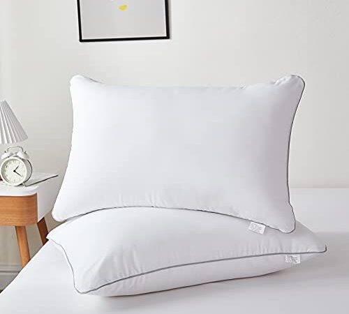 Bed Pillows for Sleeping 2 Pack Standard Size - Luxury Quality Hotel Collection Pillows with Premium Plush Fiber - Soft Gel Pillows for Stomach Back & Side Sleepers (Standard)