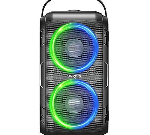 Bluetooth Speaker, W-KING 80W Super Punchy Bass, Huge 105dB Sound Portable Wireless Speakers, Mixed Color LED Lights, 24H Playtime, Bluetooth 5.0, USB Playback, Loud for Party, Non-Waterproof