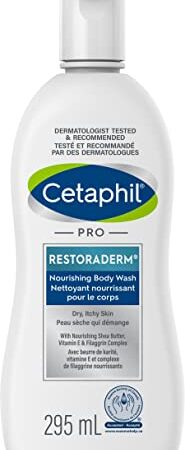 Cetaphil PRO RestoraDerm Nourishing Body Wash With Filaggrin and Shea Butter - Non Soap Cleanser For Dry Itchy and Sensitive Skin - Fragrance Free, Paraben Free - Dermatologist Recommended, 295ml