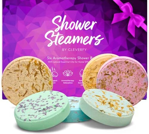 Cleverfy Shower Steamers Aromatherapy - Pack of 6 Shower Bombs with Essential Oils. Relaxation Christmas Gifts for Women and Men. Purple Set