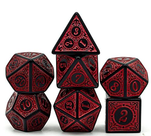 Cusdie 7Pcs/Set DND Dice Set D&D Polyhedral Dice for Dungeons and Dragons Pathfinder MTG Role Playing Dice Games RPGs (Red with Black Edge)