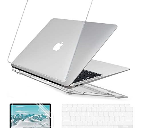 EooCoo Compatible with MacBook Air 13 inch Case 2022 2021 2020 2019 2018 M1 A2337 A2179 A1932 with Retina Display Touch ID，Case + TPU Keyboard Skin Cover + Screen Protector - Crystal Clear