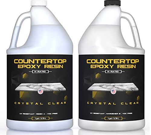 Epoxy Resin for Countertop - 2 Gallon Kit - UV Resistant Crystal Clear Epoxy Resin Kit - 1:1 Ratio for Clear Coating Wood, Tabletop, Bartop (1 Gallon + 1 Gallon)