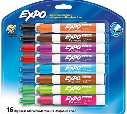 Expo Low-Odor Dry Erase Markers, Chisel Tip, 16-Pack, Assorted