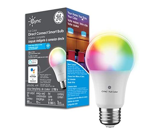 GE Lighting CYNC Smart Light Bulb with Bluetooth and WiFi, Alexa and Google Home Compatible, Full Color Changing, Dimmable, A19 Bulb Shape