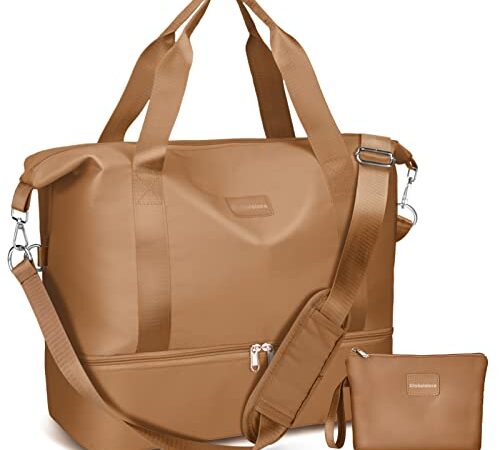 Globalstore Large Capacity Travel Bags, Carry on Bag with Makeup Bag, Shoulder Strap and Shoe Pouch, Dry Wet Separated Design Duffel Bag Weekend Bag for Women Men, Gym Bag Overnight Shoulder Bag