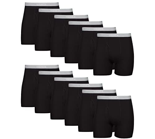 Hanes Boxer Briefs, Cool Dri Moisture-Wicking Underwear, Cotton No-Ride-up for Men, Multi-Packs Available, 12 Pack - Black, Large