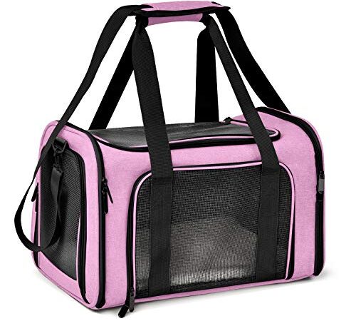 Henkelion Cat Carriers Dog Carrier Pet Carrier for Small Medium Cats Dogs Puppies up to 15 Lbs, TSA Airline Approved Small Dog Carrier Soft Sided, Collapsible Waterproof Travel Puppy Carrier - Pink