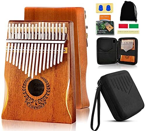 Kalimba 17 Keys Thumb Piano - Portable Finger Piano Professional Musical Instrument with Protective Case, Study Instruction, Tuning Hammer Gift for Kids Adults Beginners