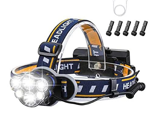 KIDECCE Headlamp,Super Bright 18000 Lumen 6 LED Work Headlight With Red Warning Light 8 Modes Rechargeable Waterproof Flashlight,HeadLights for Camping Cycling Hunting Fishing Climbing Running Outdoor