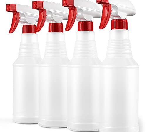 LiBa Spray Bottles (4 Pack,16 Oz), Refillable Empty Spray Bottles for Cleaning Solutions, Hair Spray, Watering Plants, Superior Flex Nozzles, Squirt, Mist Sprayer, Bleach/Vinegar/Rubbing Alcohol Safe