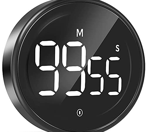 LIORQUE Kitchen Timer, 99 Minutes Magnetic Count up/Countdown Timer, Adjustable Loud Alarm, Easy Operation for Kid Teacher and Elderly, Large LED Digital Timers for Cooking Classroom Homework, Black