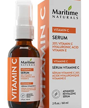 Maritime Naturals Vitamin C Serum with Hyaluronic Acid, Aloe & Vitamin E – Effective, Organic Face Care - 60 ml, Born in Nova Scotia, Canada