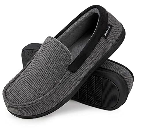 Men's Comfort Memory Foam Moccasin Slippers Breathable Cotton Knit Terry Cloth House Shoes (10 D(M) US, Dark Gray)