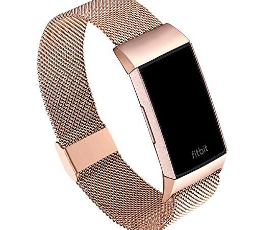 MNBVCXZ Metal Bands Compatible with Fitbit Charge 4 / Fitbit Charge 3 / Fitbit Charge 3 SE Bands, Adjustable Stainless Steel Mesh Wristbands Bracelet Straps for Fitbit Charge 3 Fitness Activity Tracker Women Men (Rose Gold)