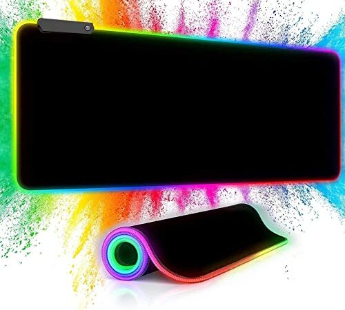 RGB Gaming Mouse Pad-14 Lights Modes-Large LED Extended Mousepad- USB Ports Ultra-Large Size Soft Extra Extended Mousepad, Anti-Slip Rubber Base Computer Keyboard Mat 31.5X 11.8in