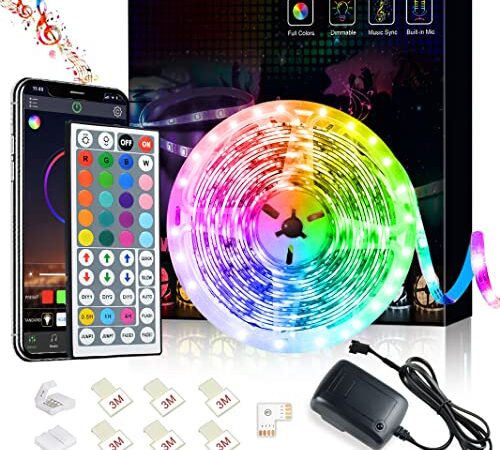 Romwish LED Strip Lights 16.4ft, with APP Control Music Sync Color Changing and Bluetooth, LED Lights Strip for Bedroom with 44 Keys Remote and Timing Function, for TV, Party, Homse Decoration