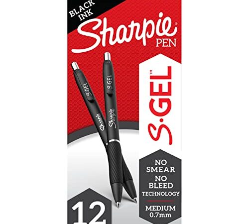 Sharpie S-Gel, Gel Pens, Medium Point (0.7mm), Black Ink Gel Pen, 12 Count