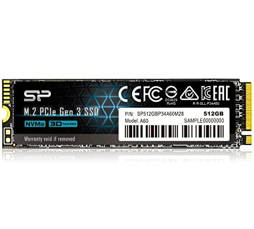 Silicon Power 512GB NVMe M.2 PCIe Gen3x4 2280 Read/Write up to 2200/1600MB/s SSD Solid State Drive SP512GBP34A60M28