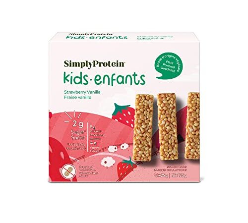 SimplyProtein, Kids Protein Bars-Strawberry Vanilla, Plant-Based, High Protein Kids Snacks, Peanut-Free & Tree-Nut Free, Gluten-free, Non-GMO Project Verified, Dairy-free (5 Bars)