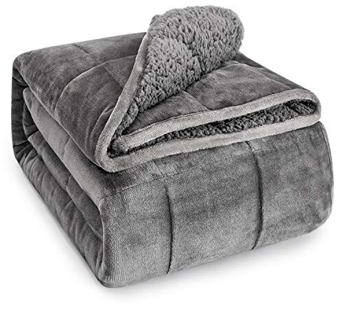 Sivio Sherpa Fleece Weighted Blanket for Adult, 15 lbs Heavy Fuzzy Throw Blanket with Soft Plush Flannel, Reversible Twin-Size Super Soft Extra Warm Cozy Fluffy Blanket, 60x80 Inches Dual Sided Grey
