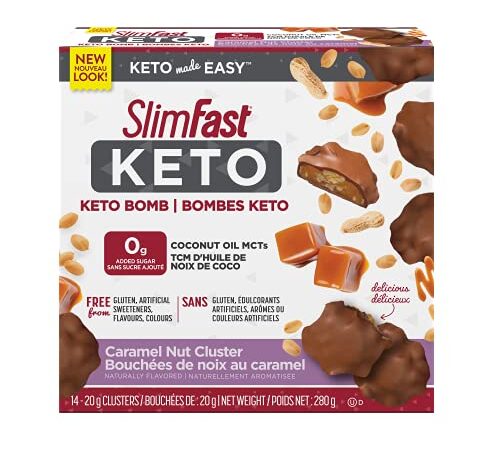 SlimFast KETO Bomb Snacks, 14x20g Chocolate Caramel Nut Clusters per box, 280 grams