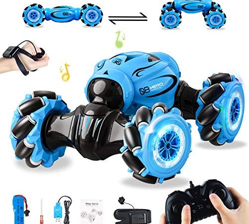 Sotodik RC Car, 4WD Kids Off Road 1:16 Transform Remote Control Car, RC Stunt Car Gesture Sensor Watch Control High Speed Fast Racing Monster Vehicle Hobby Truck with Rechargeable Batteries for Boys Teens Adults (blue)