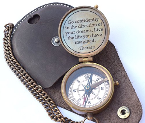Thoreau's Go Confidently Quote Engraved Compass with Stamped Leather case Camping Compass Boating Compass Gift Compass Graduation Day Gifts