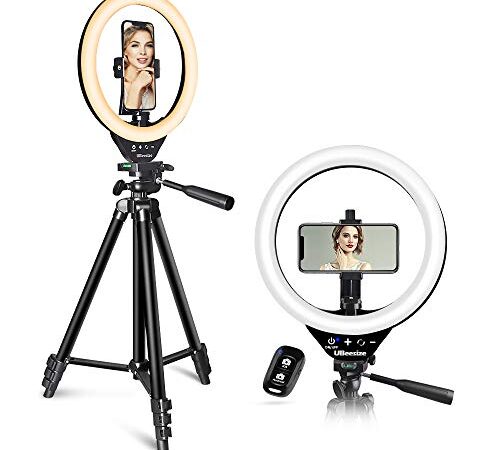 UBeesize 10’’ LED Ring Light with Stand and Phone Holder, Selfie Halo Light for Photography/Makeup/Vlogging/Live Streaming, Compatible with Phones and Cameras (2020 Version)