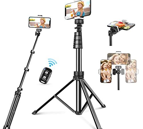 UBeesize 62" Phone Tripod, Extendable Tripod with Wireless Remote & Cell Phone Holder, Cell Phone Tripod Perfect for Selfies, Video Recording, Live Streaming, Compatible with Smartphone & Camera