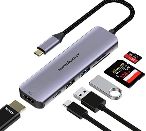 USB C Hub USB-C to HDMI Adapter - Newmight 6 in 1 USB C HDMI Multiport Adapter with 100W Power Delivery HDMI 4K USB3.0 Fast Data Transfer SD/TF Card Reader, for MacBook and Other Type C Devices