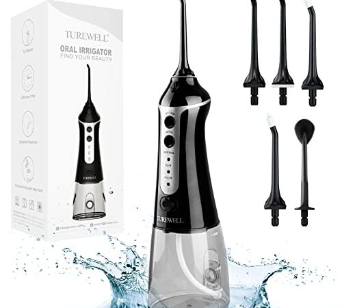 Water Dental Flosser Cordless for Teeth, 300ML Portable Dental Oral Irrigator, 3 Modes Water Flossing Pick, 5 Water Jet Tips IPX7 Waterproof Teeth Cleaner for Travel & Home