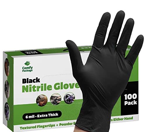 [100 Count] Black Nitrile Disposable Gloves 6 Mil. Extra Strength Latex & Powder Free, Chemical Resistance, Textured Fingertips Gloves - Large