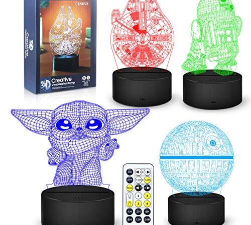 3D Illusion Star Wars Night Light Lamp, Star Wars Toys LED Night Light for Kids Room Decor,4 Pattern with Timing Function Great Star Wars Birthday Gifts for Fans Boys Men
