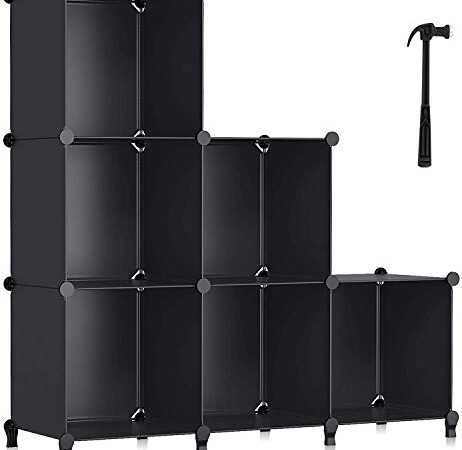 6 Cube Storage Shelf, Storage Bookcase Bookshelf with Metal Hammer, Storage Cubes Organizer Cabinet for Closet, Bedroom, Bathroom, (11.8x11.8x11.8 inch), Black