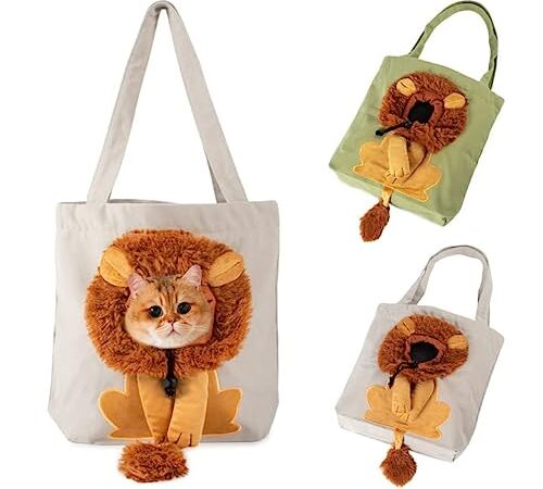 Cat Carrier Pet Canvas Shoulder Carrying Bag Cute Lion-Shaped Dog Carry Bag Large Cat Carriers Pouch,Portable Travel Pet Sling Carrier for Small Dogs and Cats(Grey)