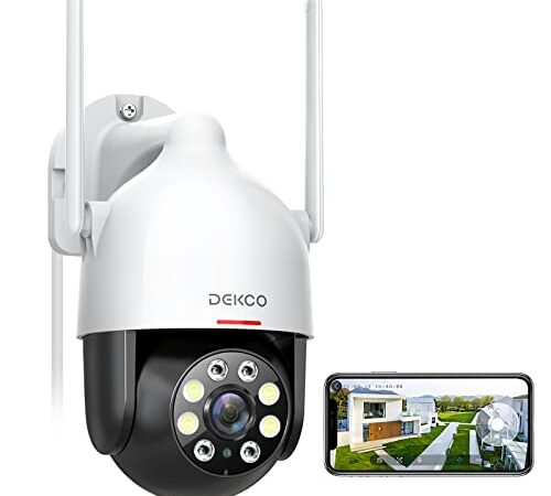 DEKCO 2K HD Outdoor Security Camera with 360 Degree Pan-Tilt Motion Tracking,Home Camera Surveillance Exterieur, WiFi Security Camera, Full Color Night Vision, Sound-Light Alarm, 2-Way Audio, Waterproof