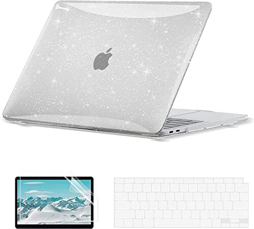 EooCoo Compatible with MacBook Air 13 inch Case 2021-2018 M1 A2337 A2179 A1932 with Retina Display Touch ID, MacBook Air 13 Case + 2 TPU Keyboard Cover + Screen Protector - Sparkly Clear