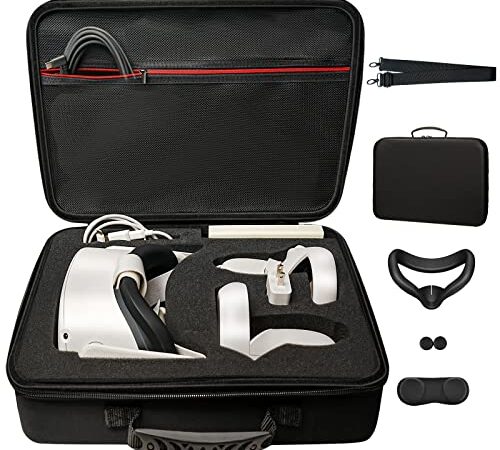 Hard Padded Carrying Case for Meta/Oculus Quest 2 VR Headset with Accessories Silicon face Cover, Lens Cover, Joystick Cover; Precision Foam Inserts for Quest headsets All in one Organization