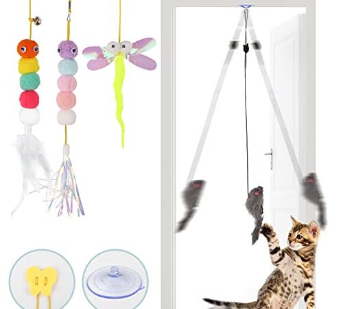 HHFFDD Hanging Cat Toys for Indoor Cats,Kitten Toys 4Pack Retractable Cat Exercise Toy Rope,Hanging Door Bouncing Cat Toy,Interactive Cat huntingToys for Kitten Indoor Door Frame Play Chase Practice