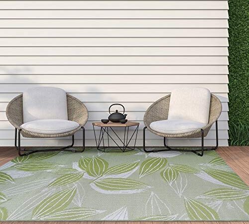 ICustomRug Outdoor Rug Mat- Leaves Green and White 5'X8' Reversible Picnic and Beach Area Rug, Perfect for Patio, Camping, Sunroom, and Any Outdoor Space