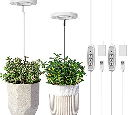 LORDEM Full Spectrum LED Grow Light, Height Adjustable Growing Lamp with Auto On/Off Timer 4/8/12H, 4 Dimmable Brightness, Ideal for Small Indoor Plants Pack of 2
