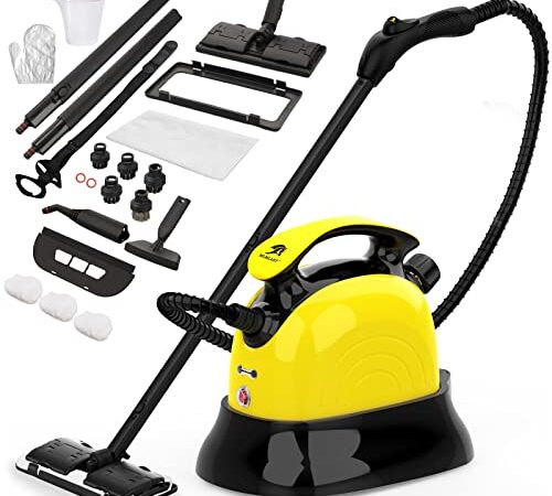 MLMLANT Steam Cleaner, 1500W Multipurpose Steam Mop with 21-Piece Accessory Set, 1.1L Water Tank Capacity Steamer Carpet Cleaner for Multi-Purpose and Multi-Surface Floors, 16.4ft Power Cord, Yellow